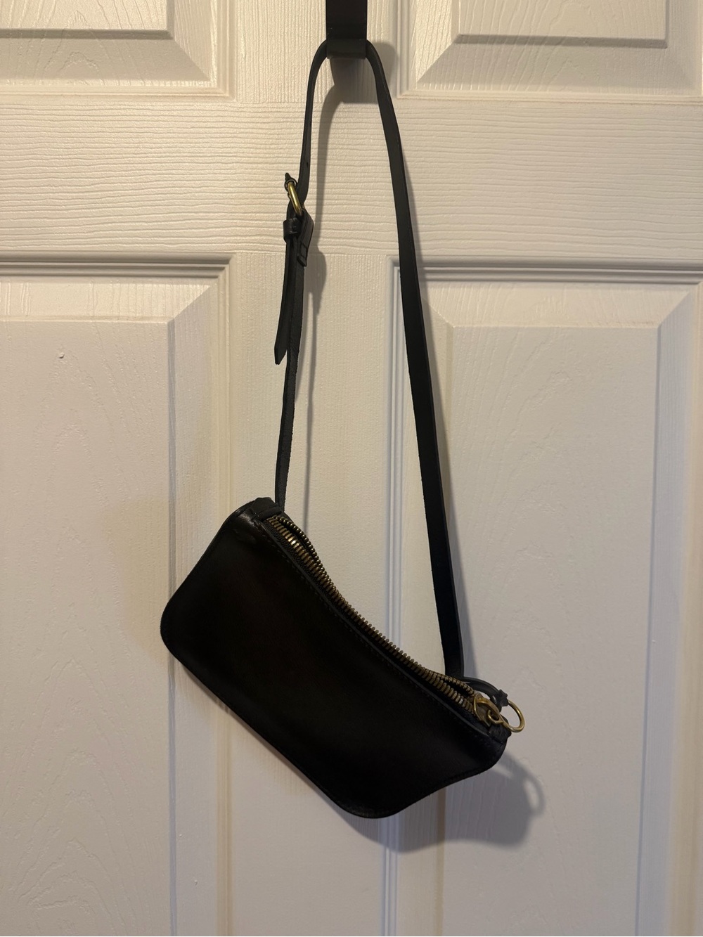 Madewell Black Leather Crossbody with Gold Hardware